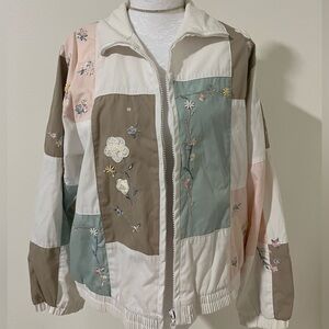 Vintage multi-coloured patchwork floral embroidered lightweight zip-up jacket